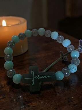 Jesus Cross Bracelet Turquoise Black Hematite